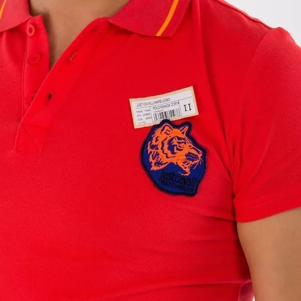 New Just Cavalli Men XXS US/EU 44 Red Tiger Embroidery Classic Polo Shirt Tee - Picture 5 of 5